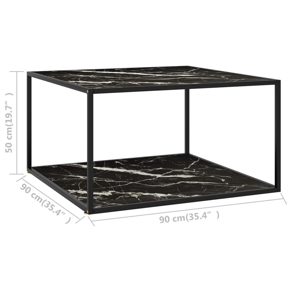 vidaXL Coffee Table Black with Black Marble Glass 90x90x50 cm