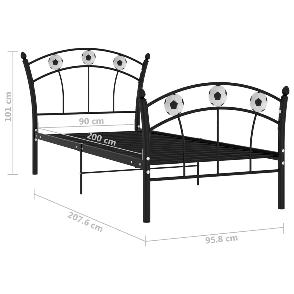 vidaXL Bed Frame with Football Design Black Metal 90x200 cm