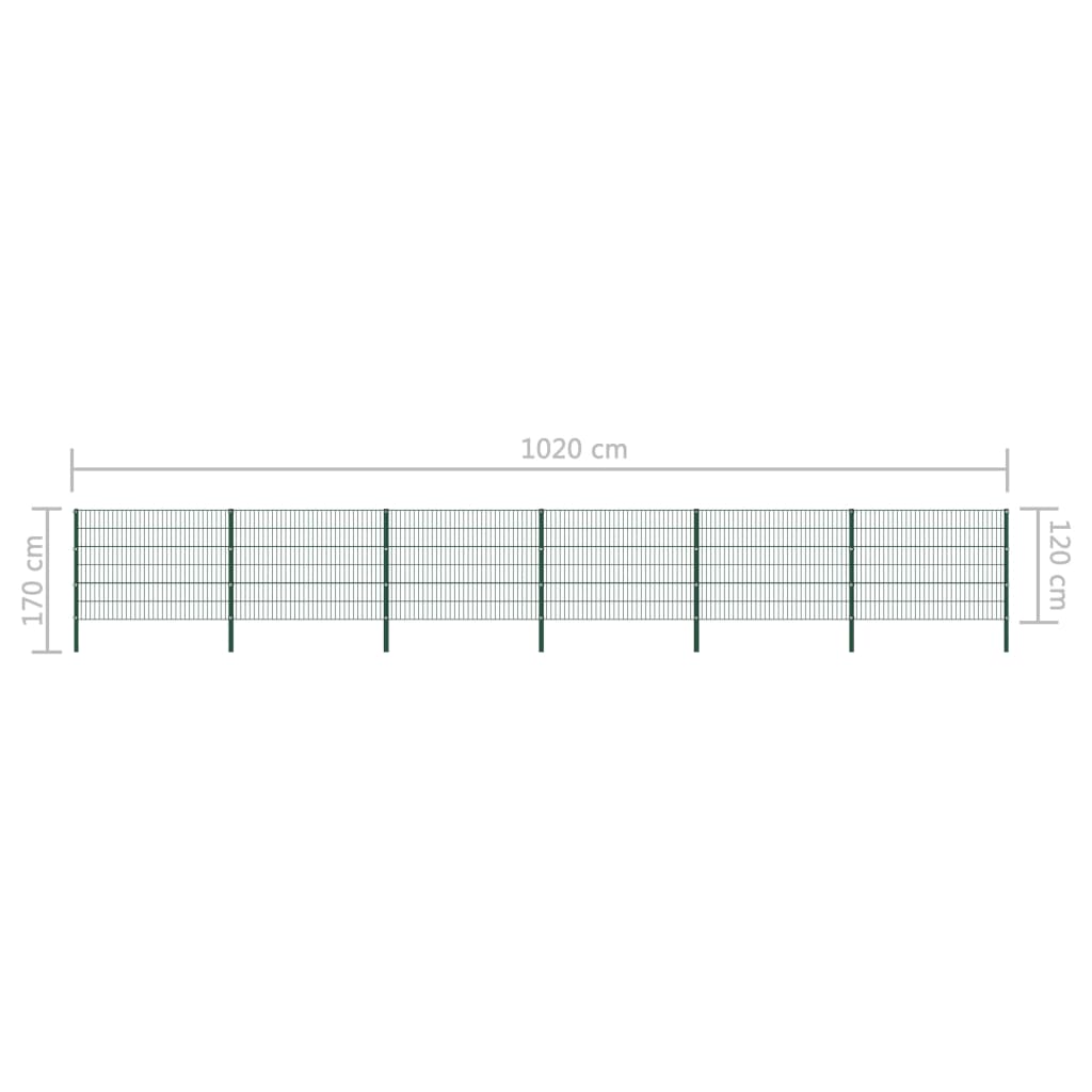 vidaXL Fence Panel with Posts Iron 10.2x1.2 m Green