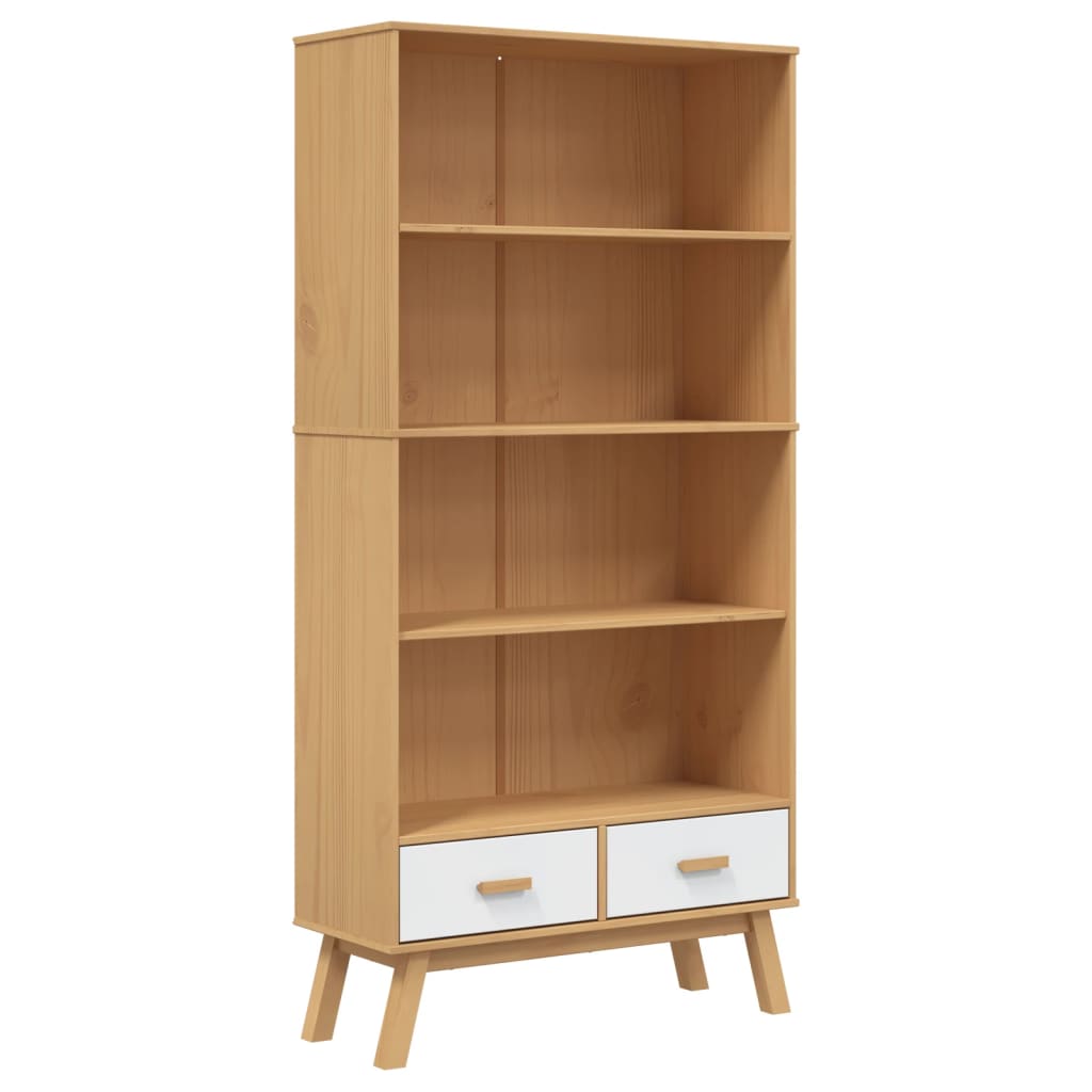 vidaXL Bookcase 4-Tier OLDEN White and Brown Solid Wood Pine