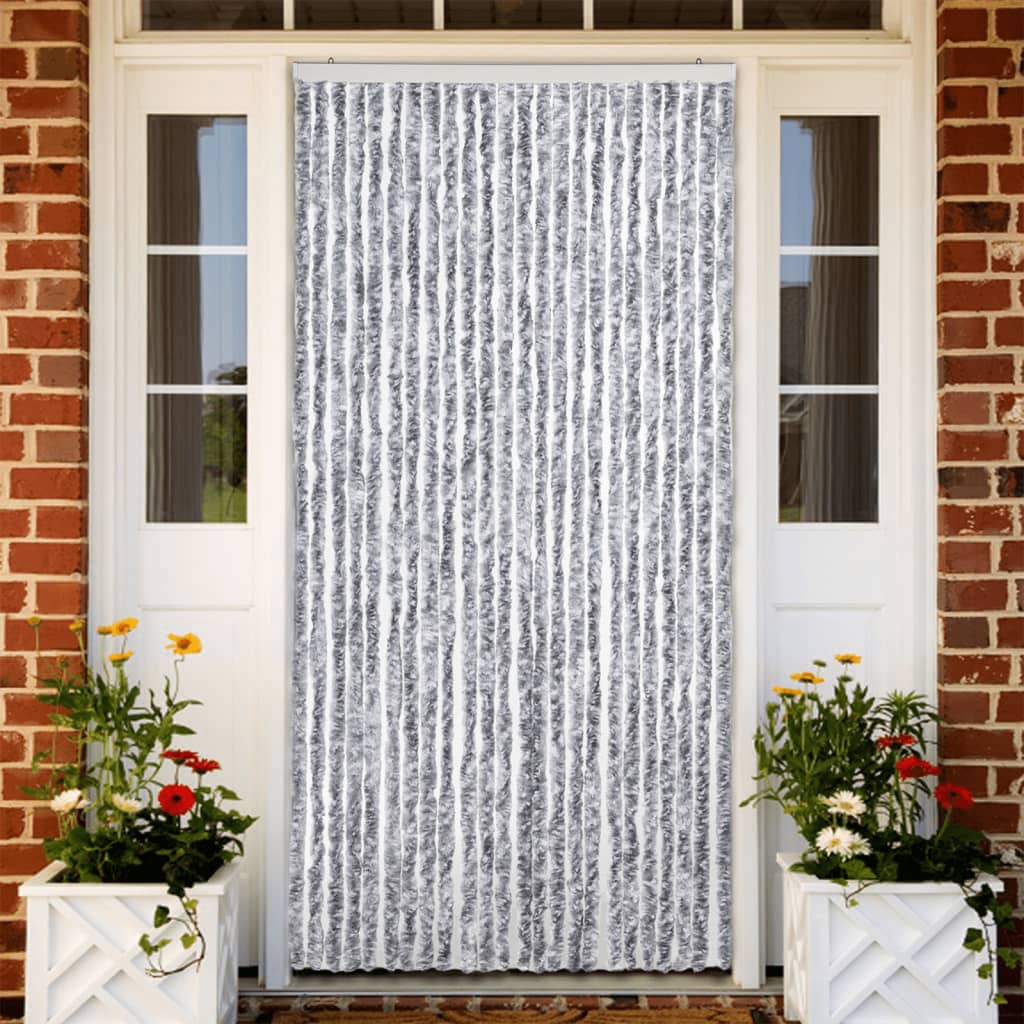vidaXL Fly Curtain White and Grey 100x230 cm Chenille