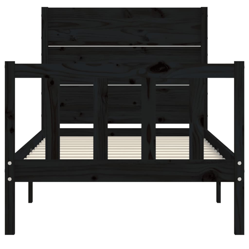 vidaXL Bed Frame with Headboard Black Small Single Solid Wood