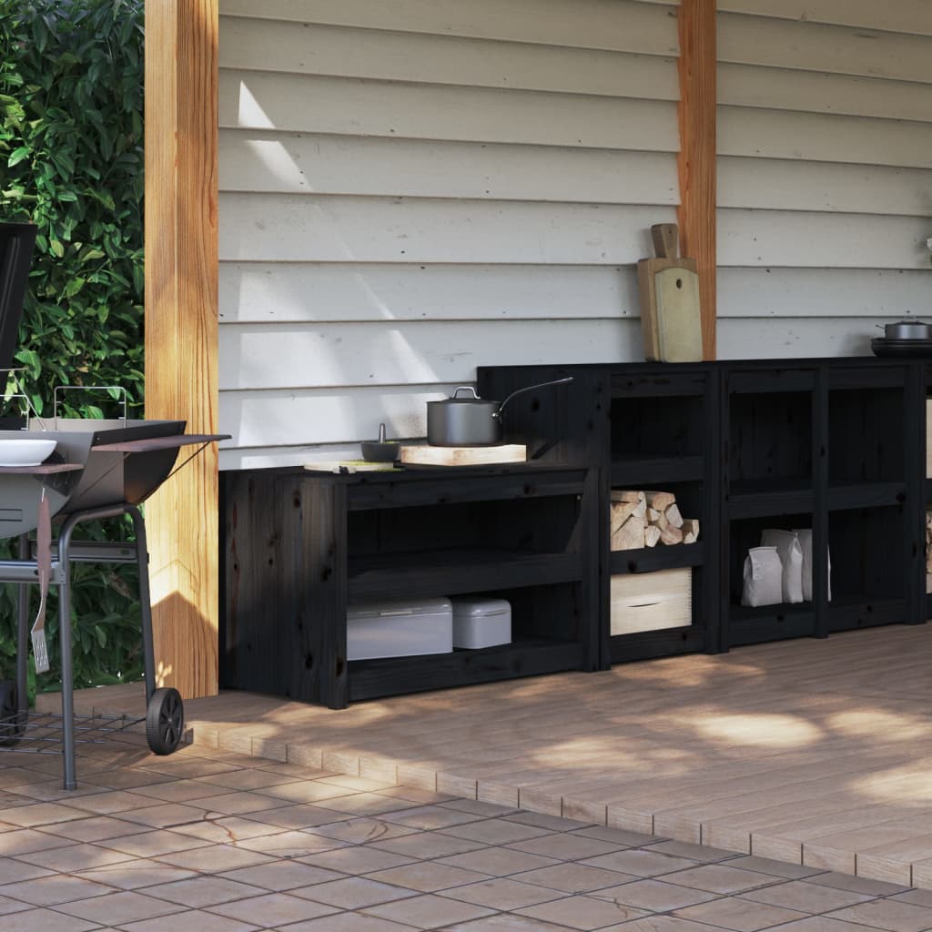 vidaXL Outdoor Kitchen Cabinets 2 pcs Black Solid Wood Pine