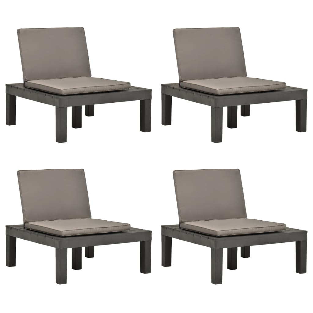 vidaXL Garden Lounge Chairs with Cushions 4 pcs Plastic Anthracite