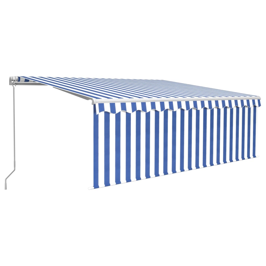 vidaXL Manual Retractable Awning with Blind 4x3m Blue&White
