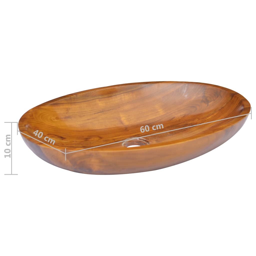vidaXL Basin Solid Teak Wood 60x40x10 cm