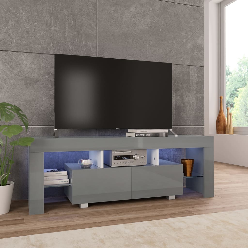 vidaXL TV Cabinet with LED Lights High Gloss Grey 130x35x45 cm
