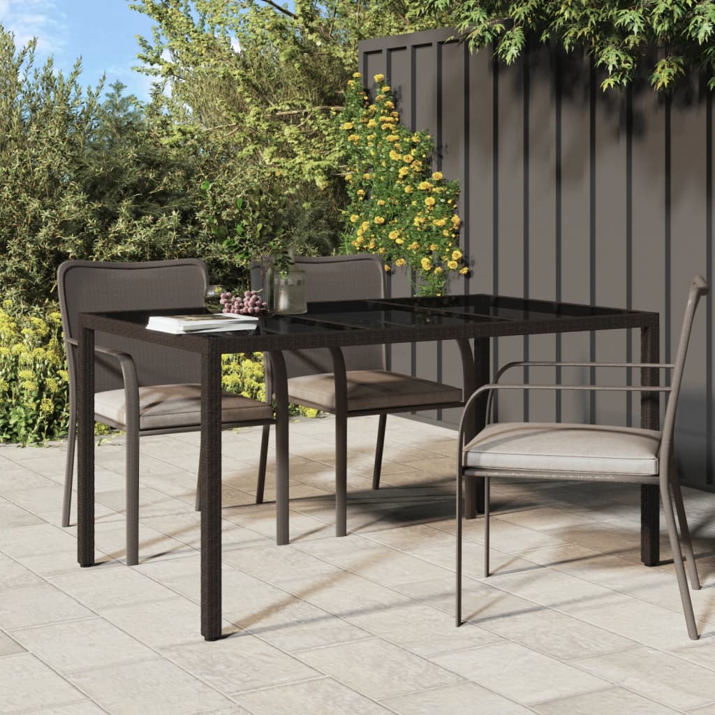 vidaXL Garden Table 150x90x75 cm Tempered Glass and Poly Rattan Brown