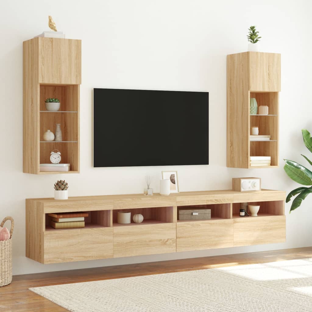 vidaXL TV Cabinets with LED Lights 2 pcs Sonoma Oak 30.5x30x90 cm