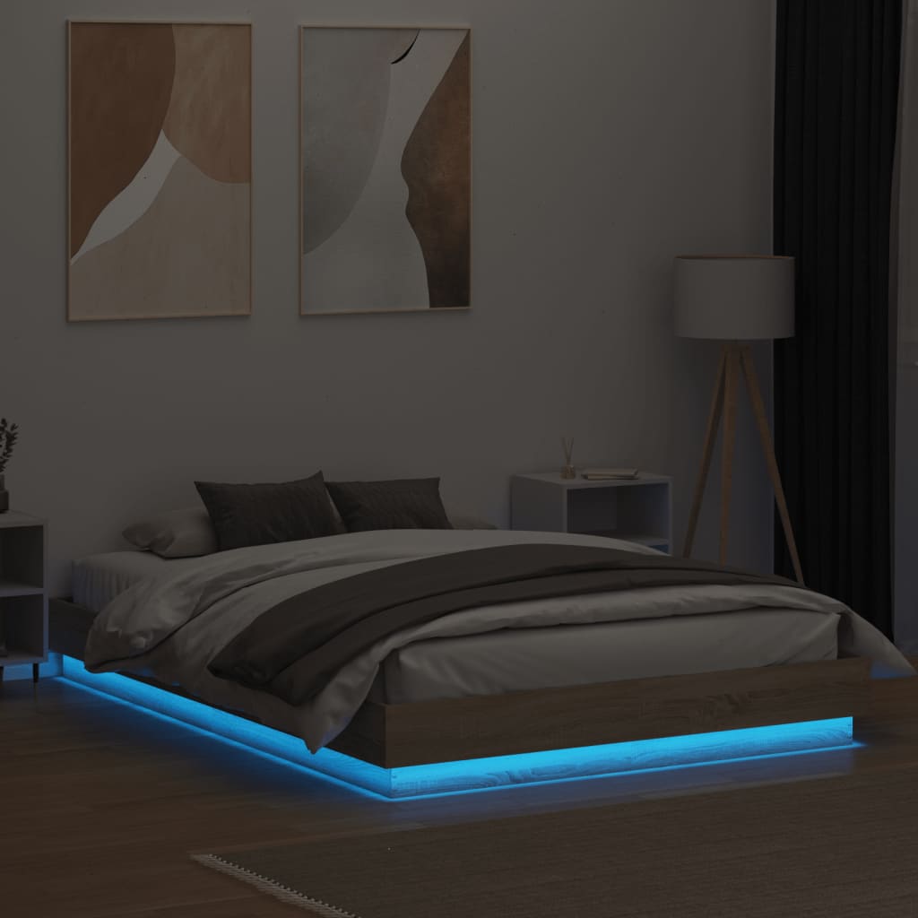 vidaXL Bed Frame with LED Lights Sonoma Oak 160x200 cm