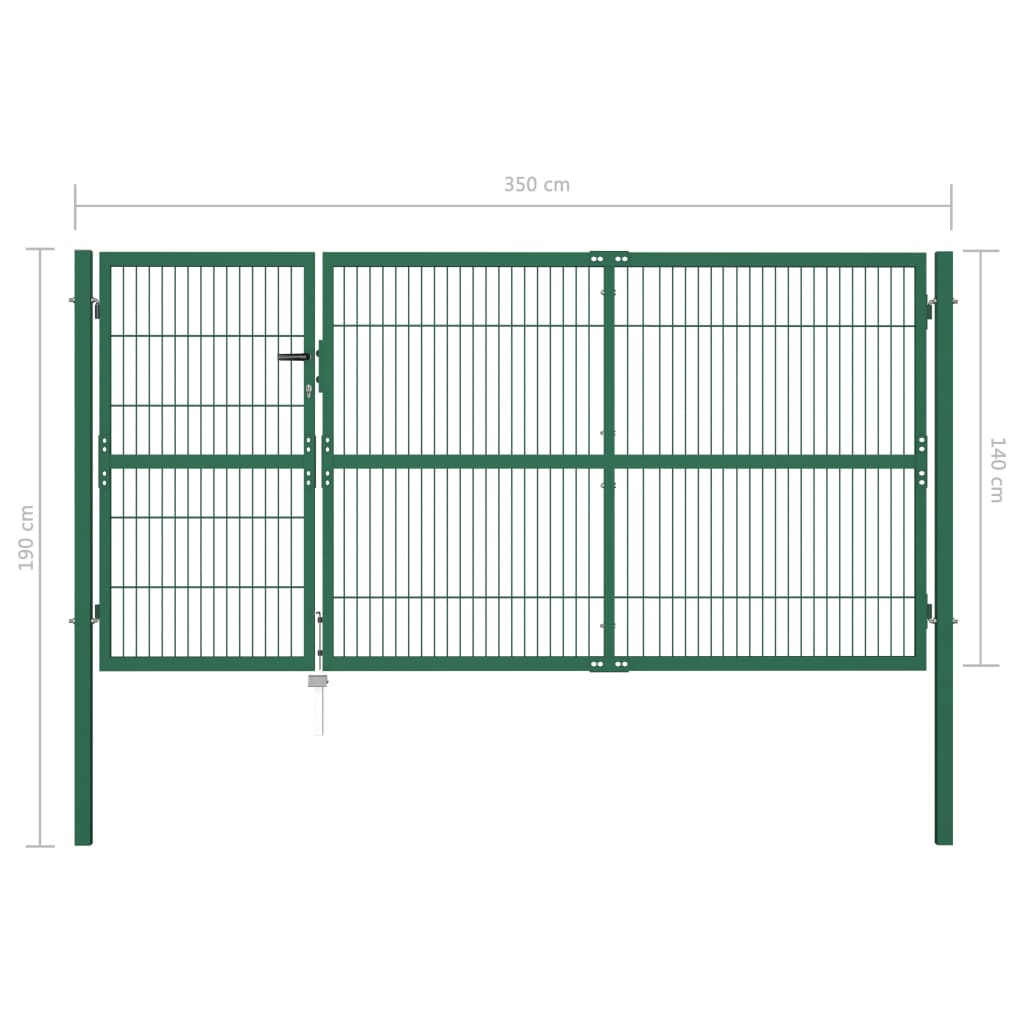 vidaXL Garden Fence Gate with Posts 350x140 cm Steel Green