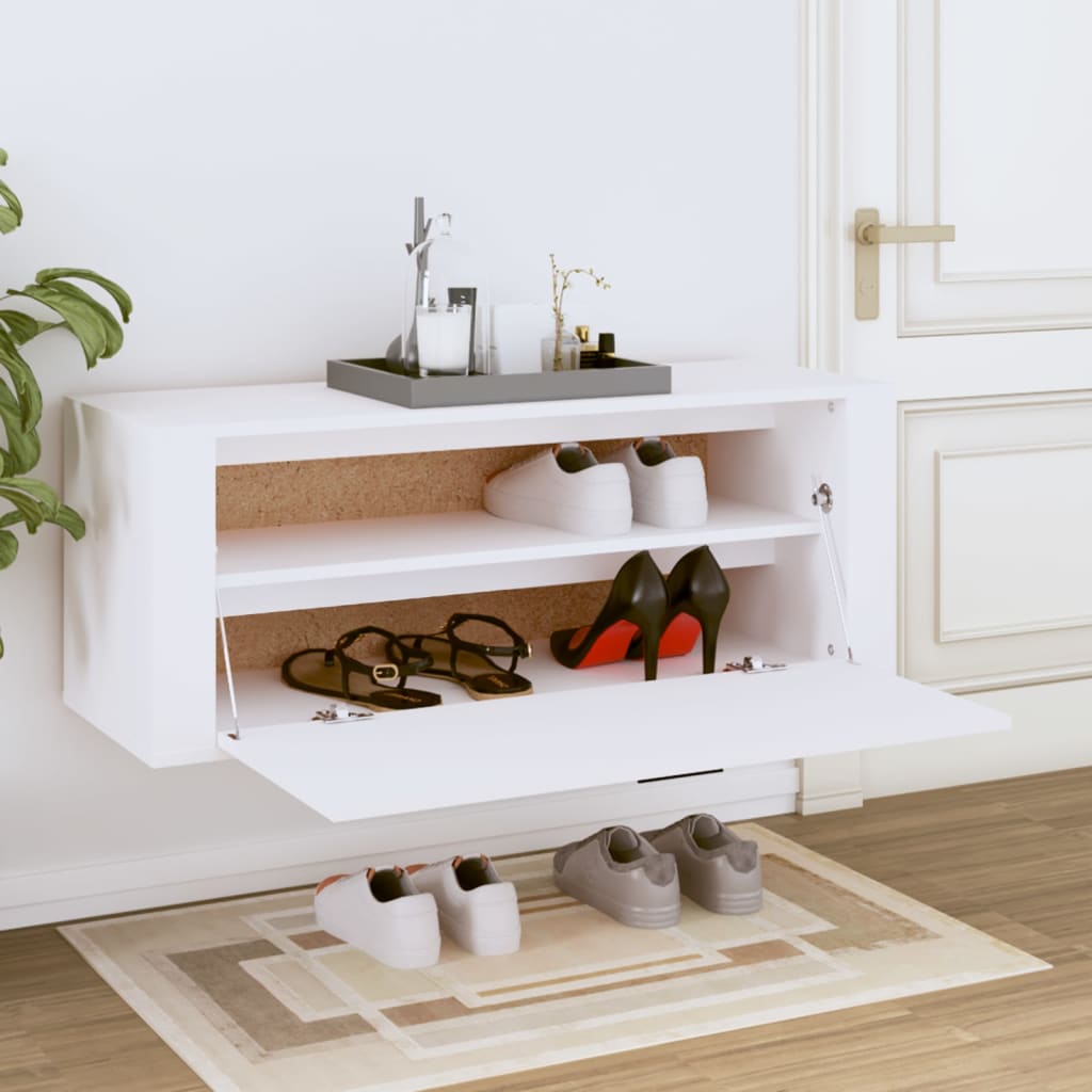 vidaXL Wall Shoe Cabinet White 100x35x38 cm Engineered Wood