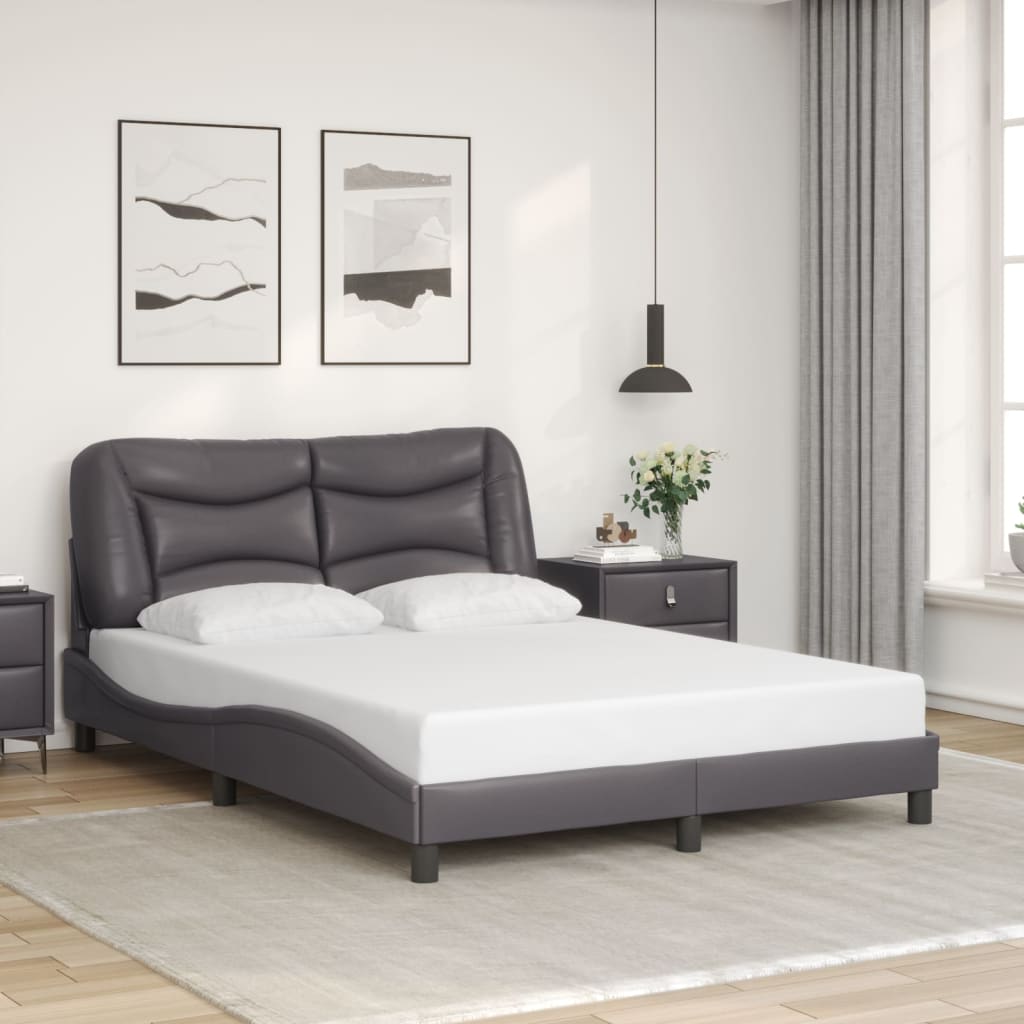 vidaXL Bed Frame with LED Lights Grey 120x200 cm Faux Leather