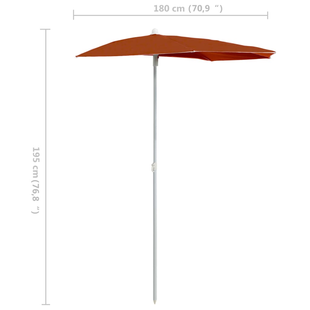 vidaXL Garden Half Parasol with Pole 180x90 cm Terracotta