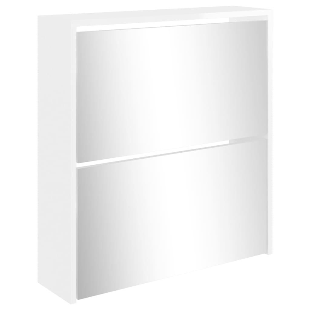 vidaXL Shoe Cabinet with Mirror 2-Layer High Gloss White 63x17x67 cm
