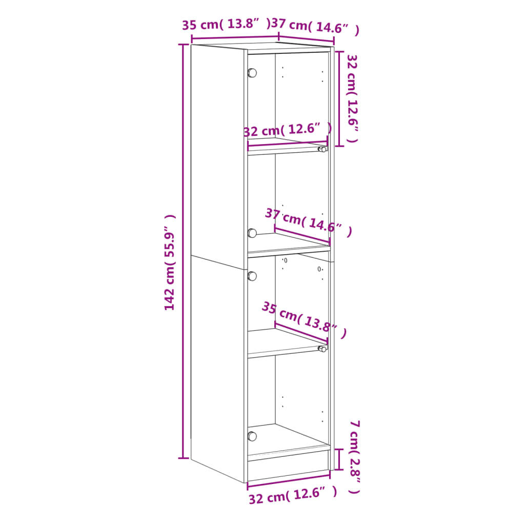 vidaXL Highboard with Glass Doors White 35x37x142 cm