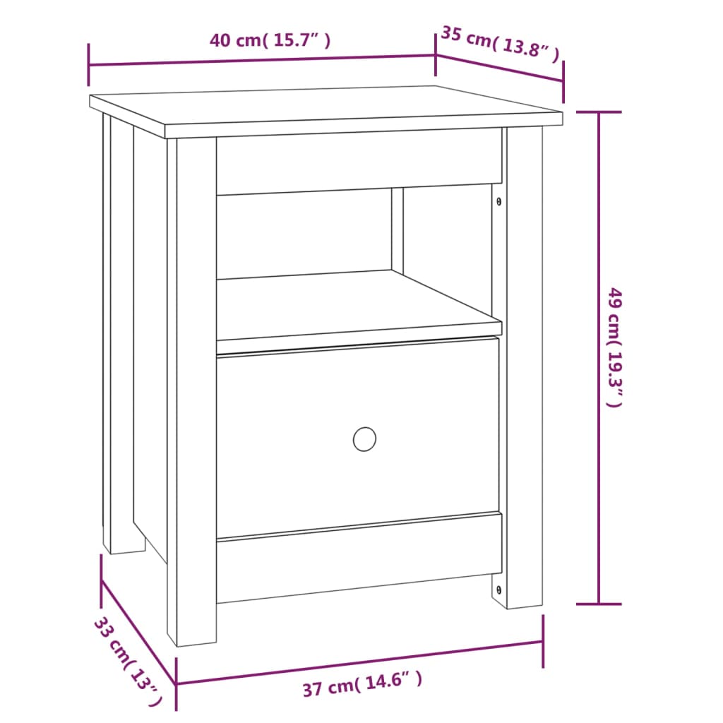 vidaXL Bedside Cabinet Honey Brown 40x35x49 cm Solid Wood Pine