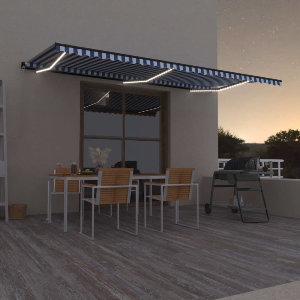 vidaXL Manual Retractable Awning with LED 600x350 cm Blue and White