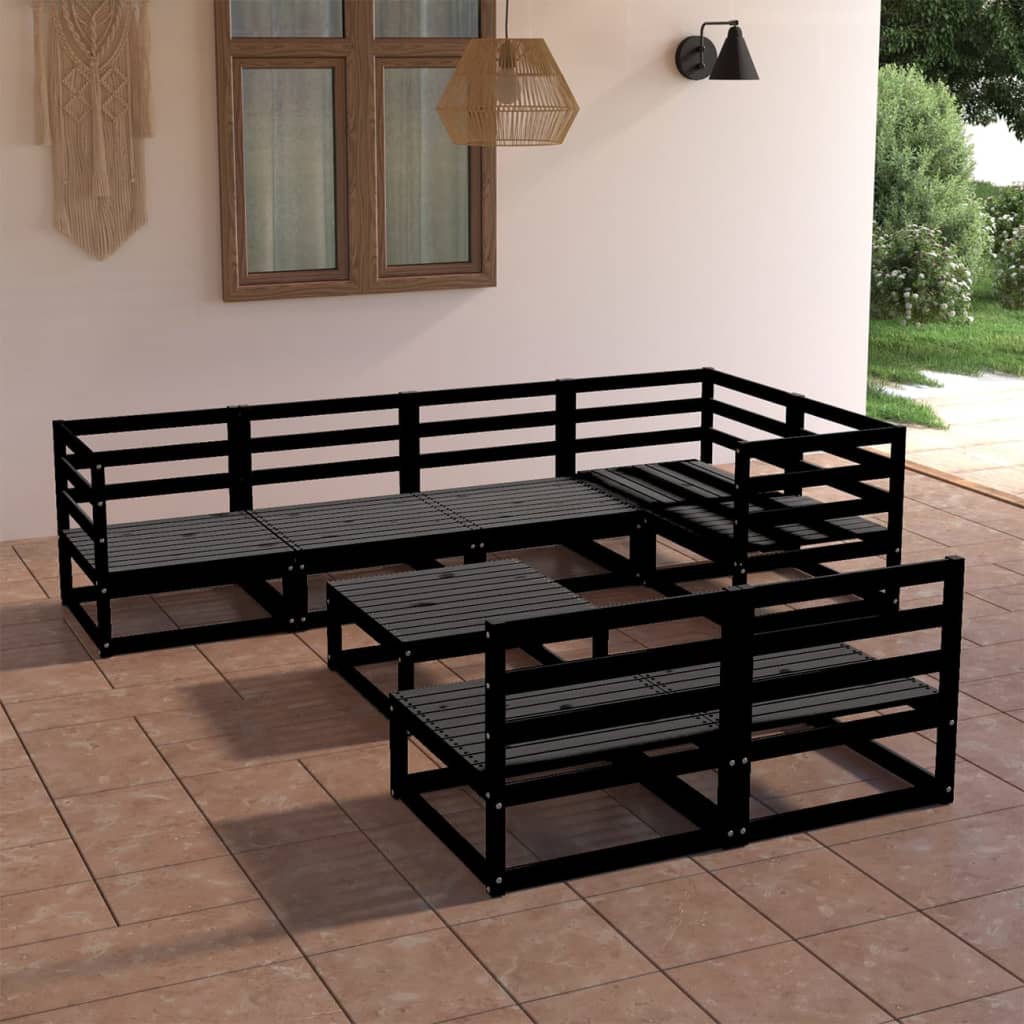 vidaXL 8 Piece Garden Lounge Set Black Solid Pinewood