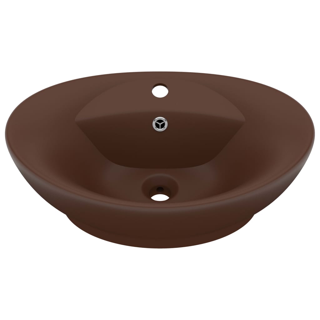 vidaXL Luxury Basin Overflow Oval Matt Dark Brown 58.5x39 cm Ceramic