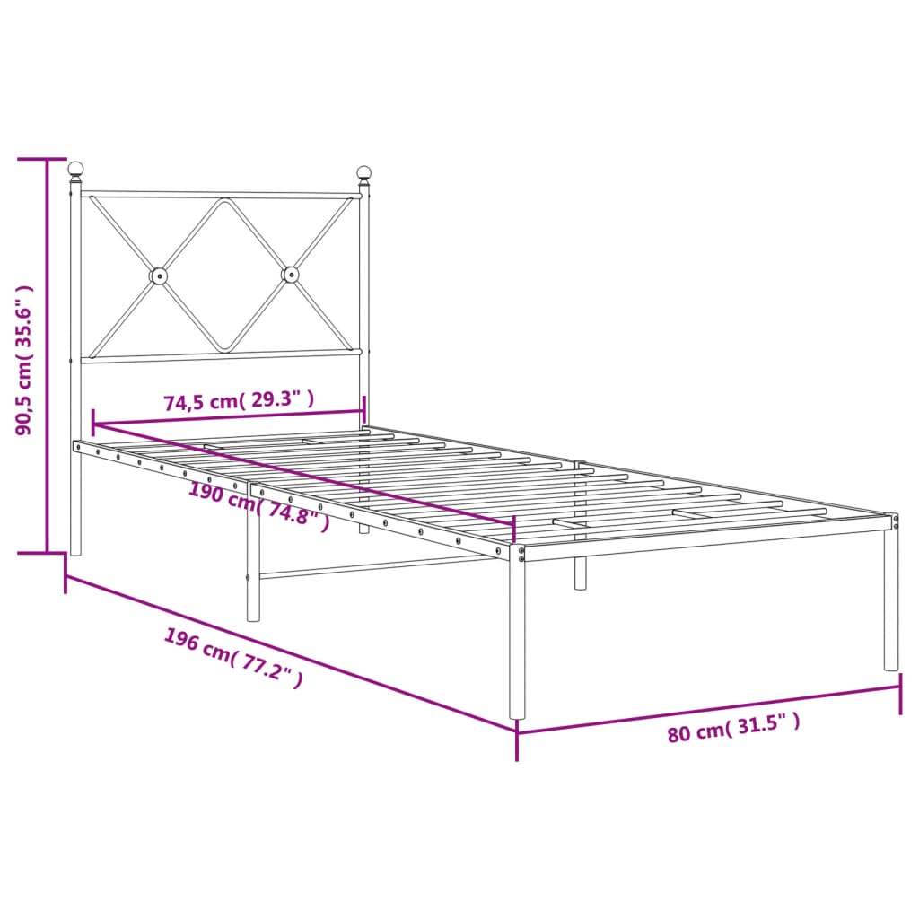 vidaXL Metal Bed Frame with Headboard White 140x200 cm