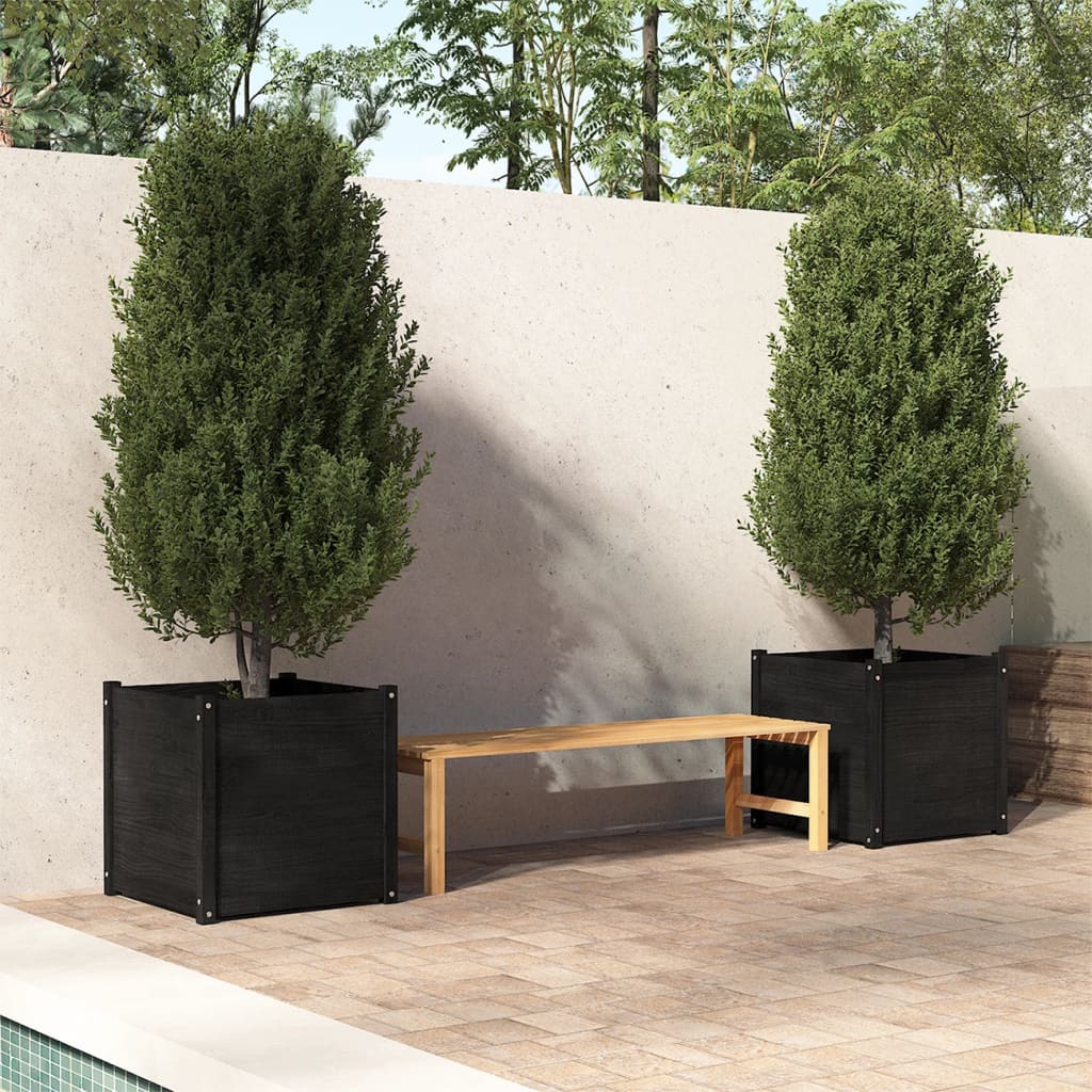 vidaXL Garden Planters 2 pcs Black 60x60x60 cm Solid Pinewood
