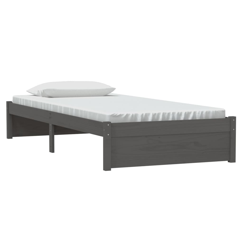 vidaXL Bed Frame Grey Solid Wood 90x190 cm Single