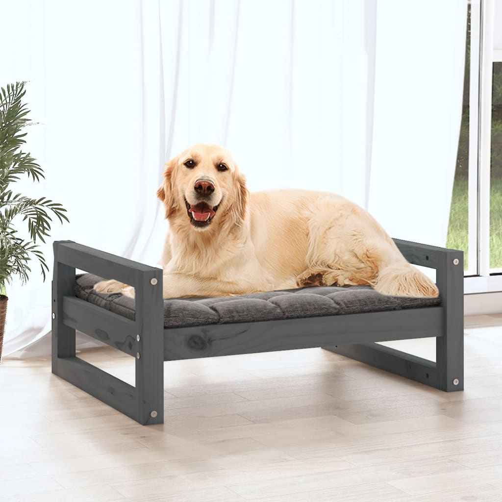 vidaXL Dog Bed Grey 75.5x55.5x28 cm Solid Pine Wood vidaXL