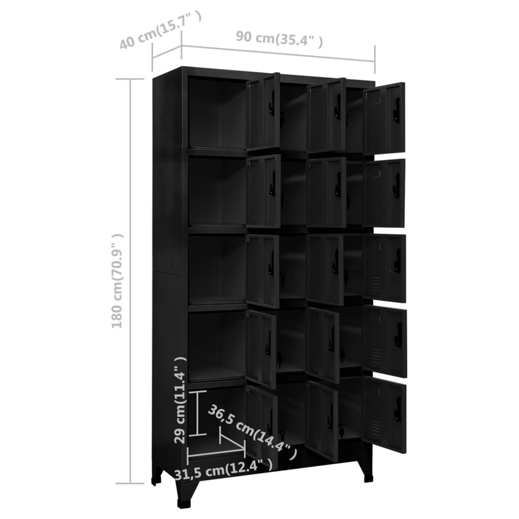 vidaXL Locker Cabinet Black 90x40x180 cm Steel