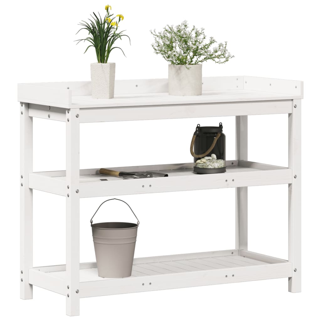 vidaXL Potting Table with Shelves White 108x45x86.5 cm Solid Wood Pine