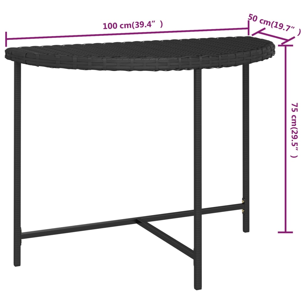 vidaXL Garden Table Black 100x50x75 cm Poly Rattan