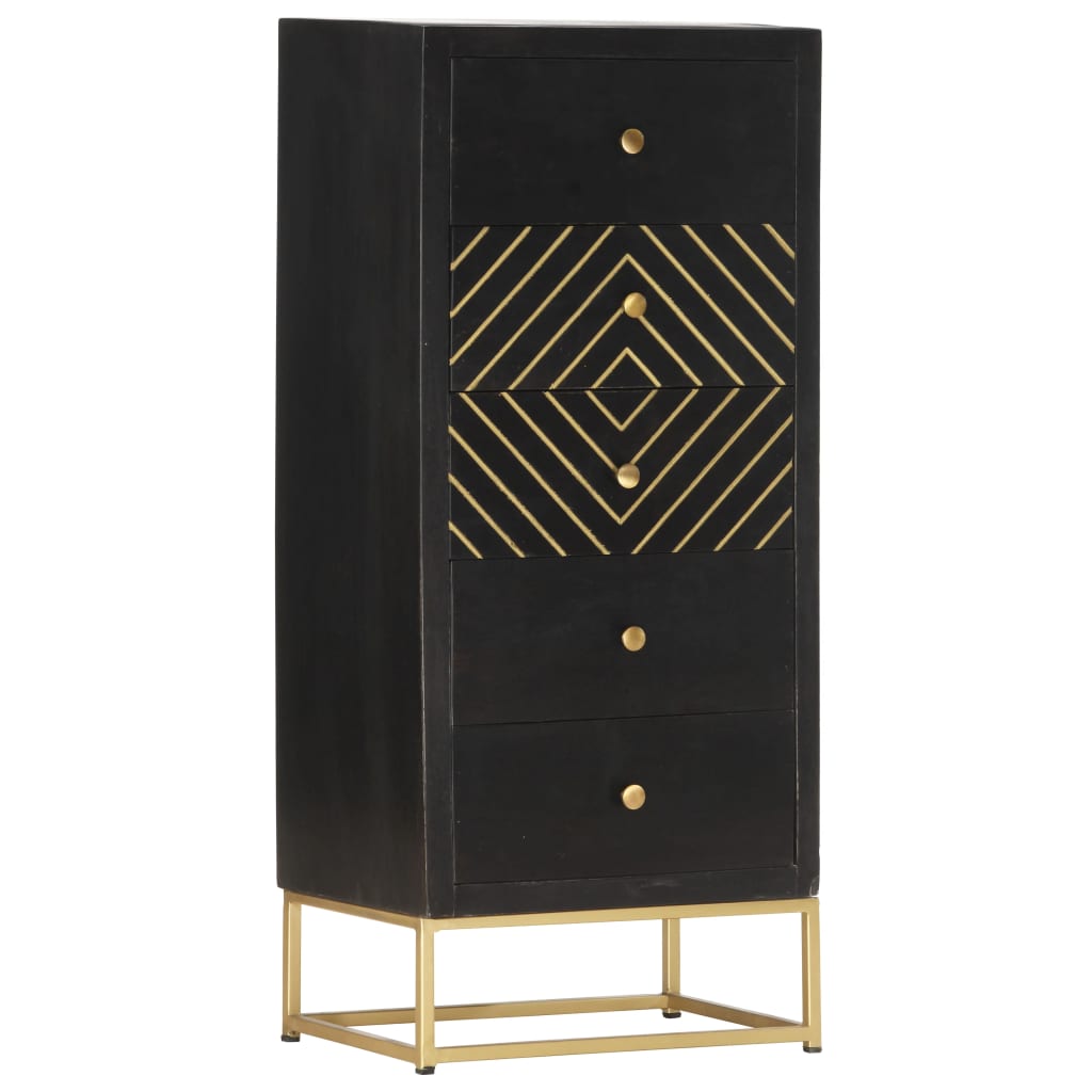 vidaXL Drawer Cabinet Black and Gold 45x30x105 cm Solid Mango Wood