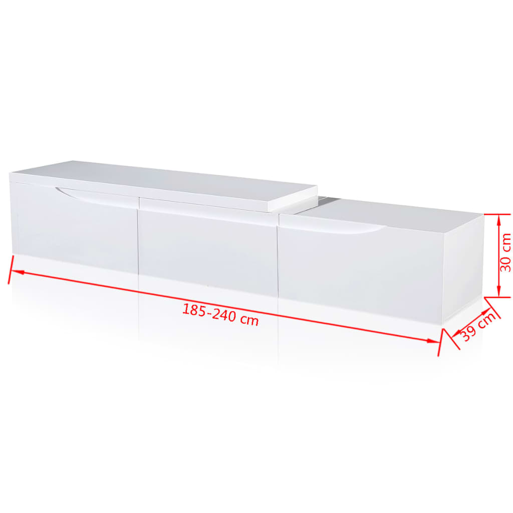High Gloss White Extendable TV Stand 240 cm