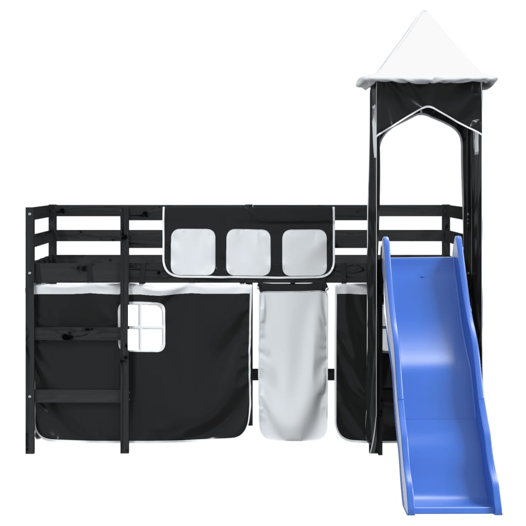 vidaXL Kids' Loft Bed with Tower White&Black 80x200cm Solid Wood Pine