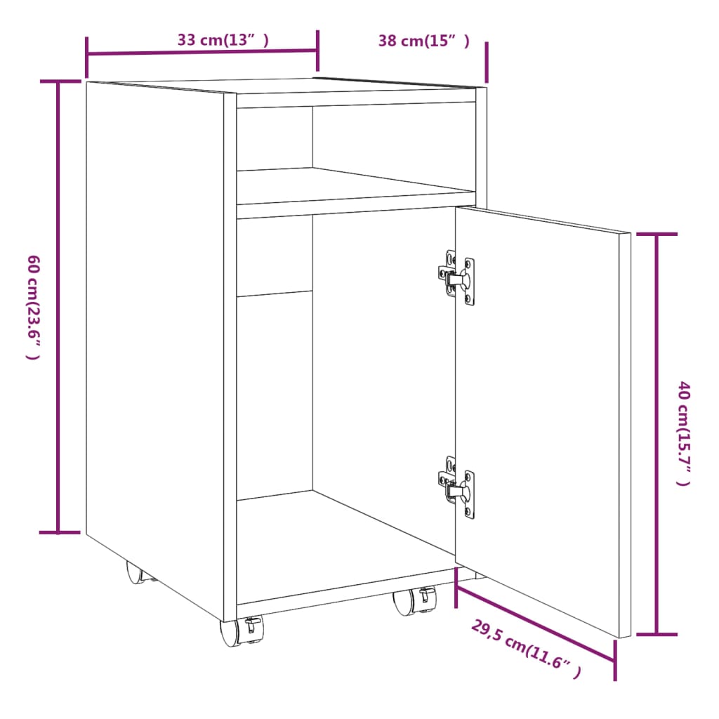 vidaXL Side Cabinet with Wheels Grey Sonoma 33x38x60 cm Engineered Wood