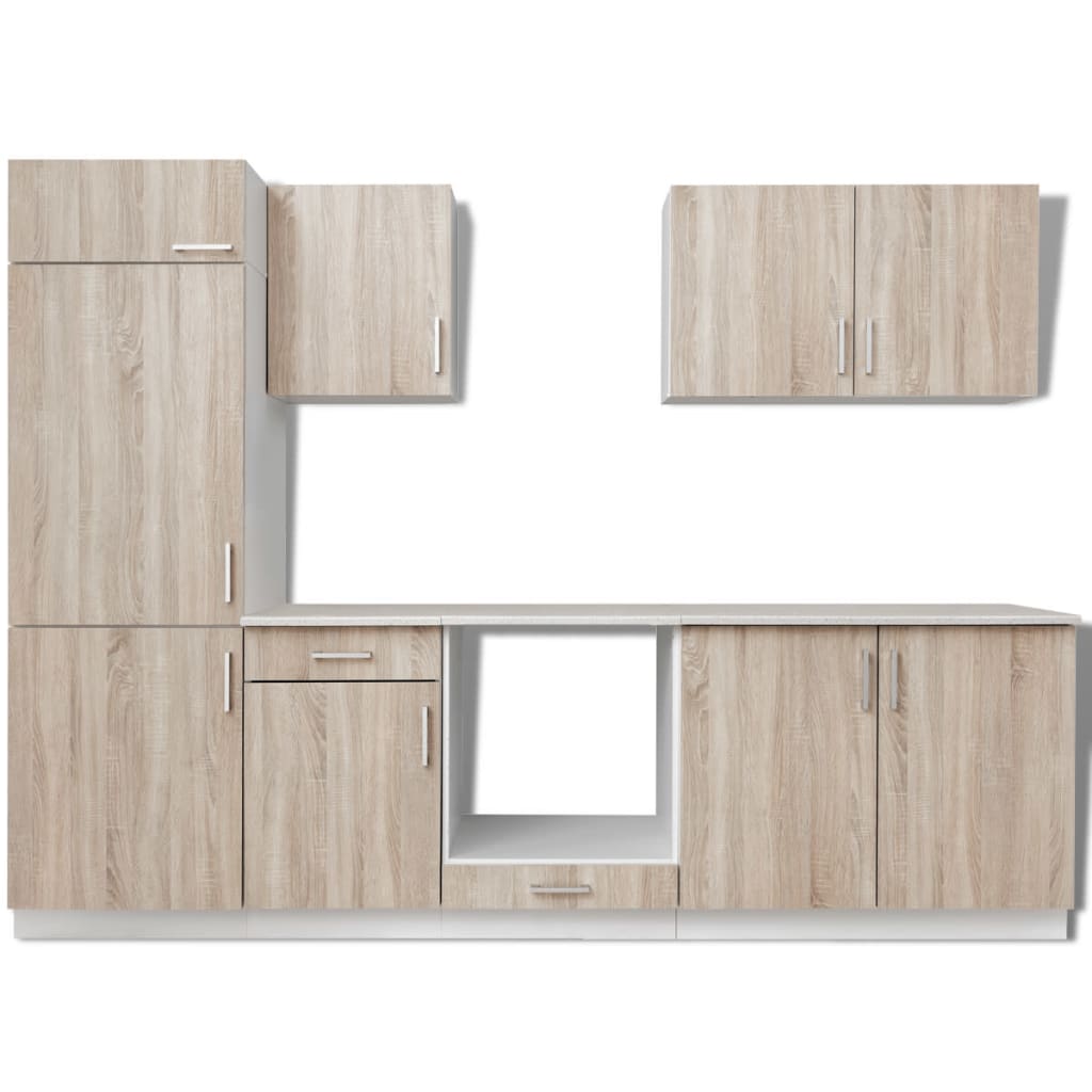 vidaXL Kitchen Unit Builtin Fridge 7 Pieces Oak Look vidaXL