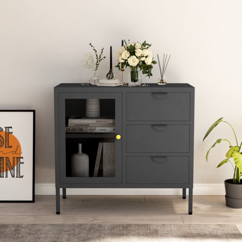 vidaXL Sideboard Anthracite 75x35x70 cm Steel and Tempered Glass