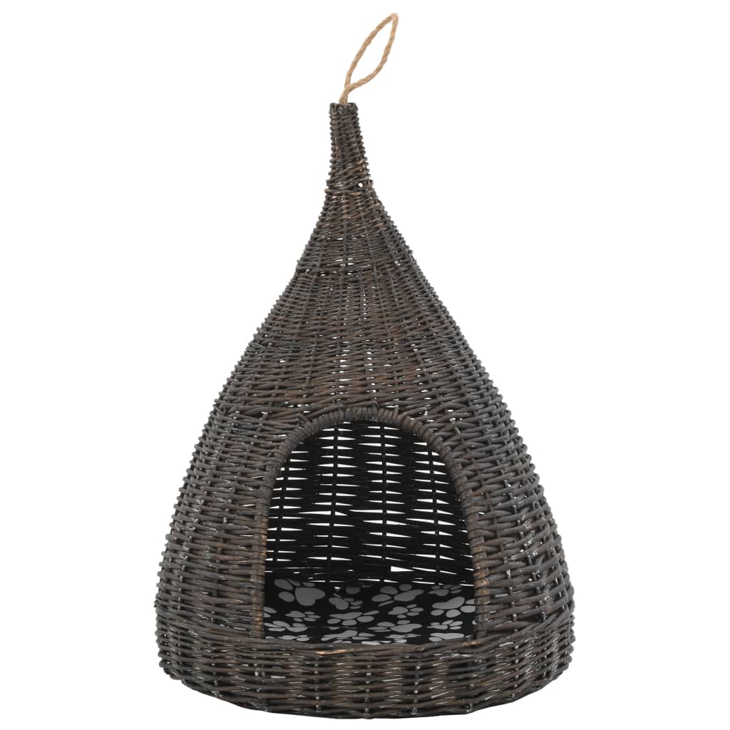 vidaXL Cat House with Cushion Grey 40x60 cm Natural Willow Teepee