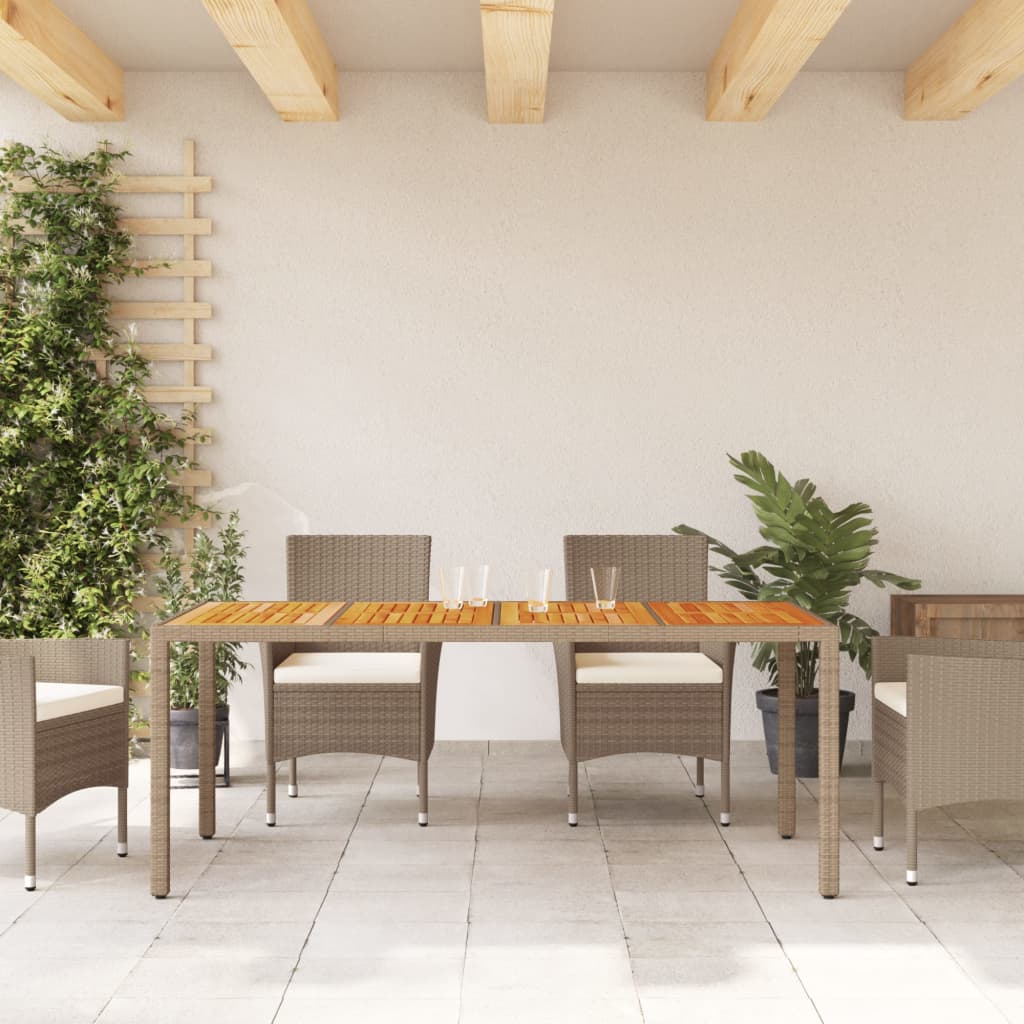vidaXL Garden Table Beige 190x90x75 cm Poly Rattan Acacia Wood