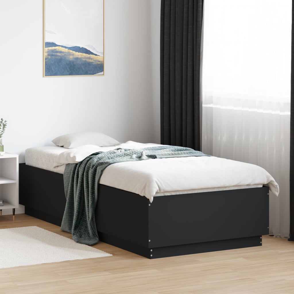 vidaXL Bed Frame with LED Lights Black 90x200 cm Engineered Wood