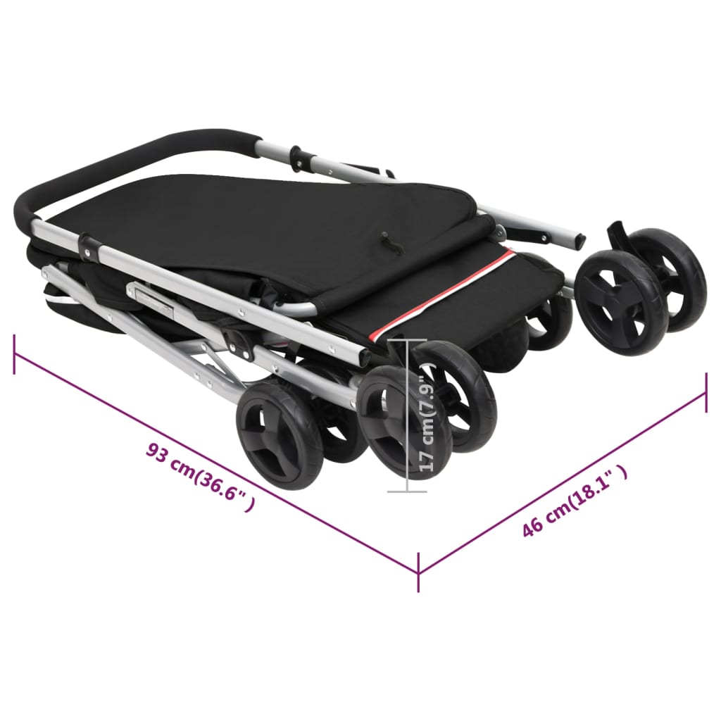 vidaXL Folding Dog Stroller Black 100x49x96 cm Linen Fabric