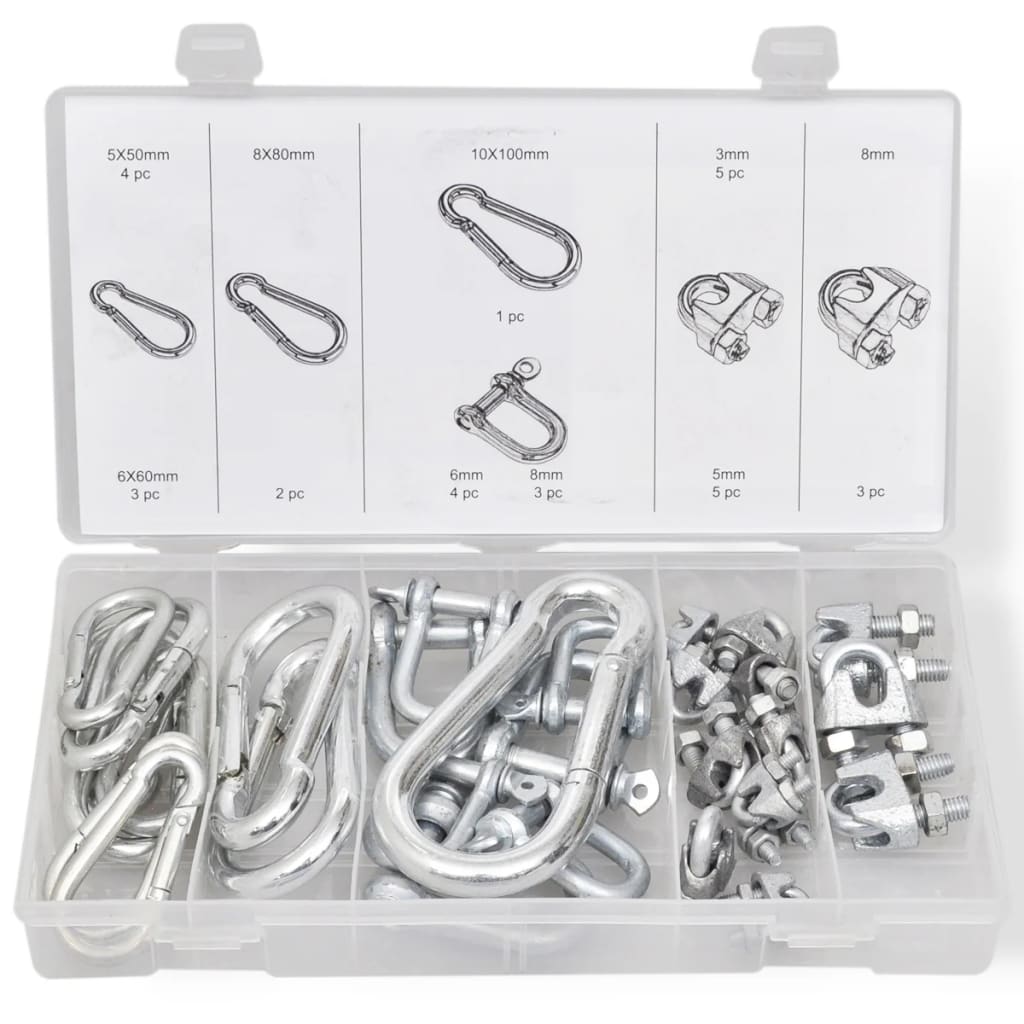 30 pcs Carabiner/D-shackle/Wire Rope Clip Assortment Kit