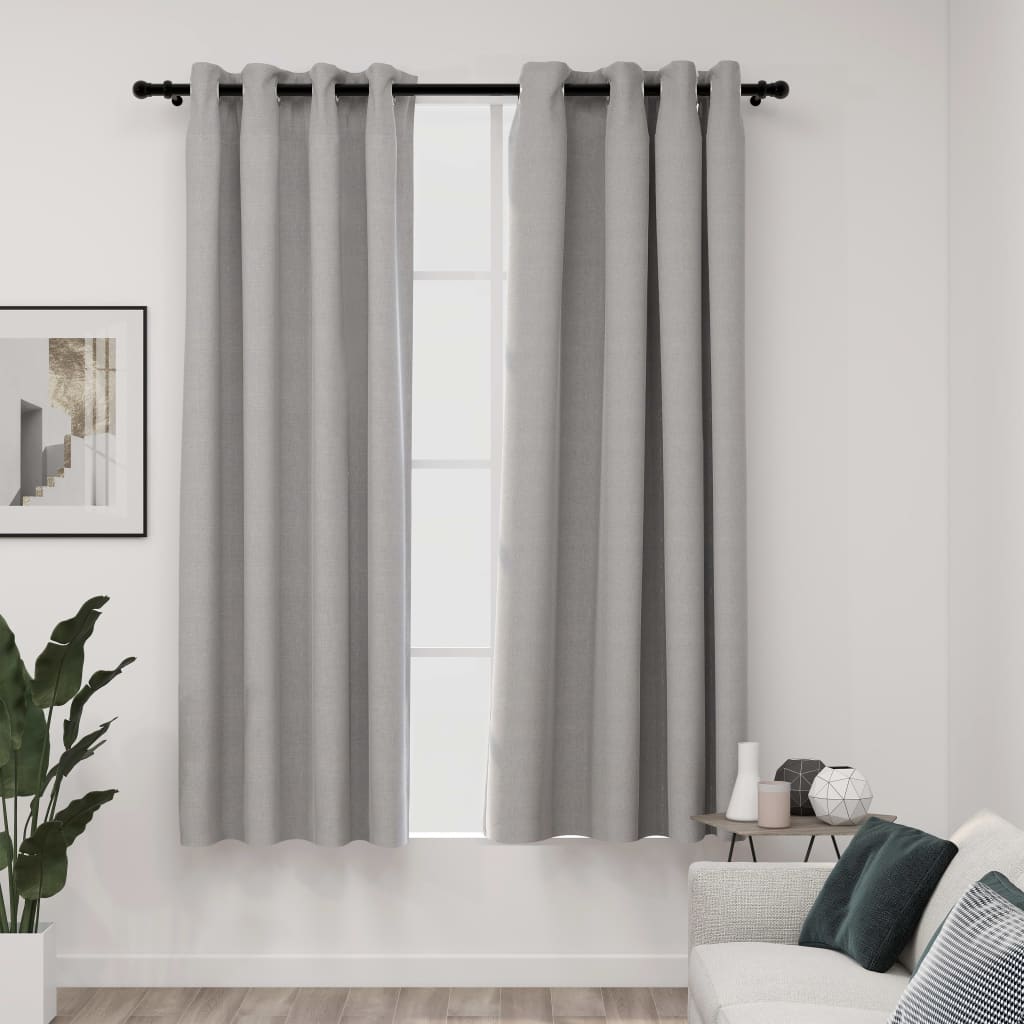 vidaXL Linen-Look Blackout Curtains with Grommets 2pcs Grey 140x175cm
