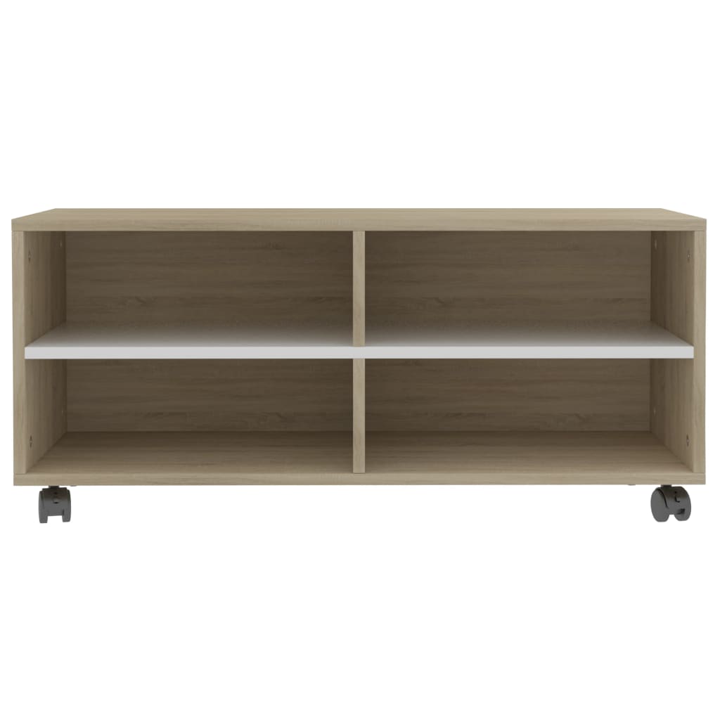 vidaXL TV Cabinet with Castors White and Sonoma Oak 90x35x35 cm Engineered Wood