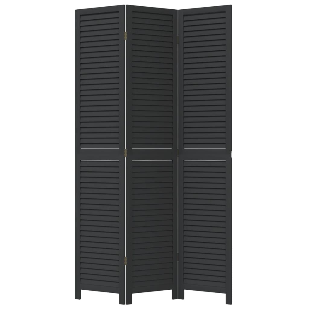 vidaXL Room Divider 3 Panels Black Solid Wood Paulownia