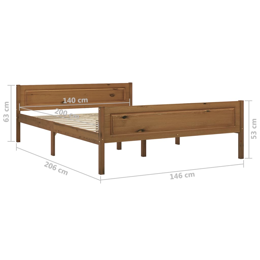 vidaXL Bed Frame Solid Pinewood Honey Brown 140x200 cm