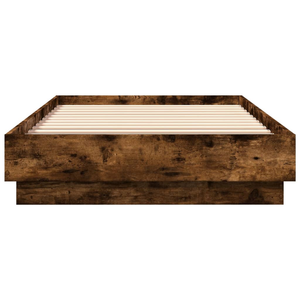 vidaXL Bed Frame with LED Lights Smoked Oak 100x200 cm