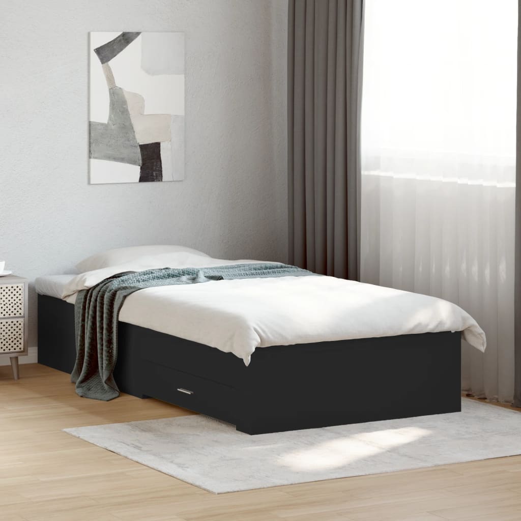 vidaXL Bed Frame with Drawers Black 140x190 cm Engineered Wood