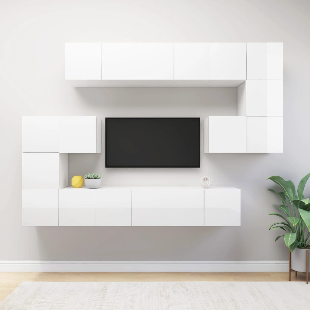 vidaXL 10 Piece TV Cabinet Set High Gloss White Engineered Wood