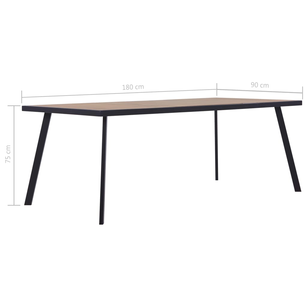 vidaXL Dining Table Light Wood and Black 180x90x75 cm MDF